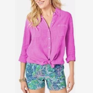 Lilly Pulitzer Sea View Linen Button Down Top Size S